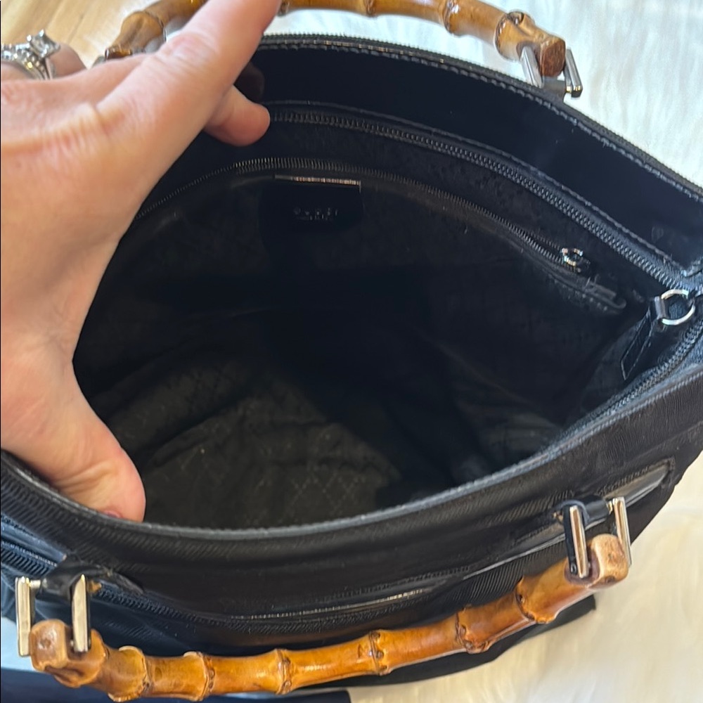 Gucci Black Nylon Tote Bag with Bamboo Handles - Picture 4 of 17
